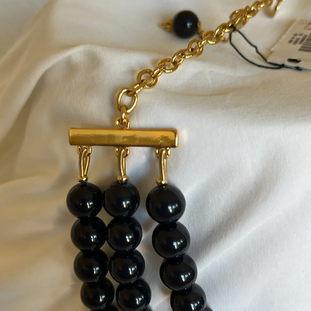 NWT Talbots 3-strand bead necklace. Navy blue & gold beads w/9” extender - Picture 5 of 11